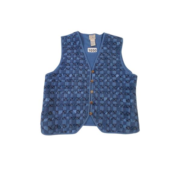 Vintage Koret City Blues Patchwork Womens size Small Weaved Cottagecore Vest - Picture 4 of 5